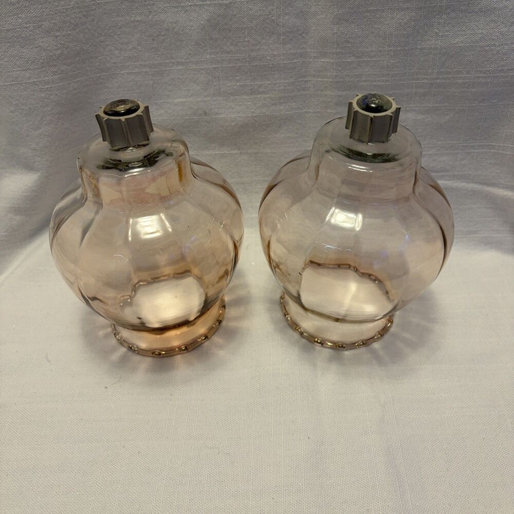 2 Vintage Votive Cups Pink Celeste Optic Ruffle Peg Candle Home Interior